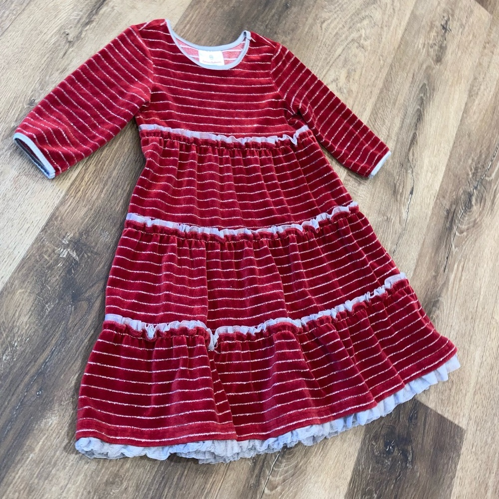 Hanna Andersson Red Velvet Dress Christmas Holiday Party Outfit Sparkle 4T - Picture 2 of 11
